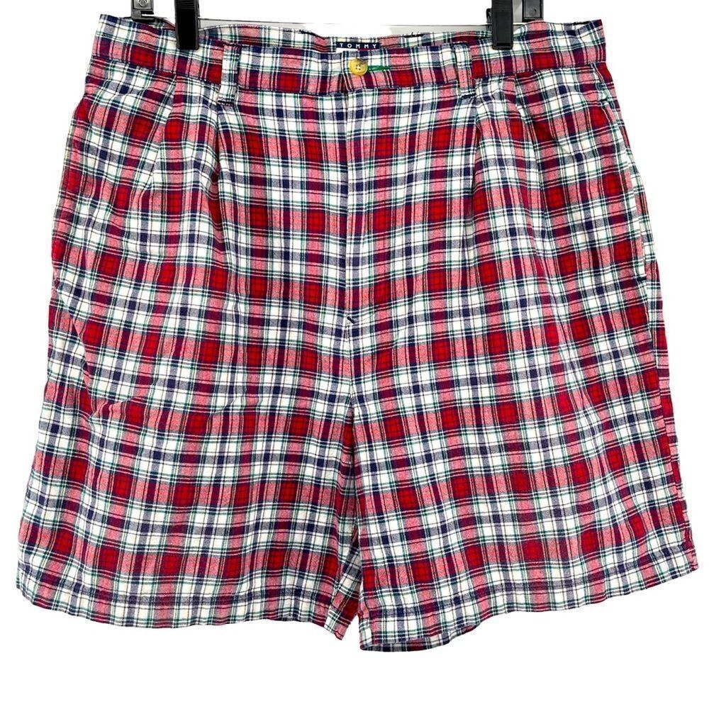 Tommy Hilfiger Men’s Tartan Checkered Plaid Cotton Pleated Front Shorts Size 36